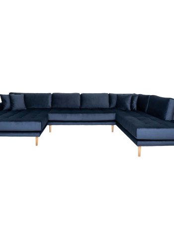 HOUSE NORDIC Lido U-sofa ben Ende, m. venstre chaiselong - mrkebl velour og natur tr