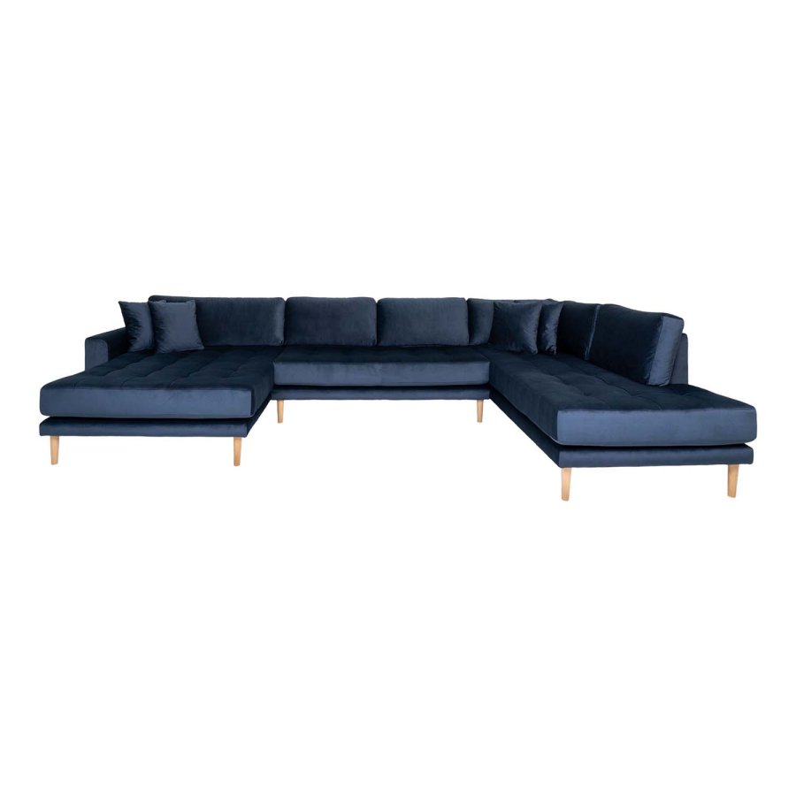 HOUSE NORDIC Lido U-sofa ben Ende, m. venstre chaiselong - mrkebl velour og natur tr