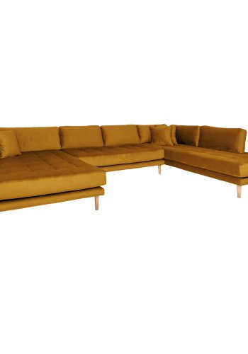 HOUSE NORDIC  Lido U-Sofa ben Ende - U-Sofa ben Ende, venstrevendt i sennepsgul velour med fire puder og natur trben, HN1004