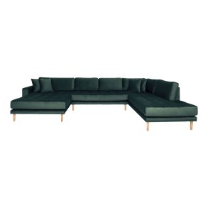 HOUSE NORDIC  Lido U-Sofa ben Ende - U-Sofa ben Ende, venstrevendt i mrkegrn velour med fire puder og natur trben, HN1006