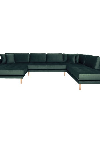 HOUSE NORDIC  Lido U-Sofa ben Ende - U-Sofa ben Ende, venstrevendt i mrkegrn velour med fire puder og natur trben, HN1006