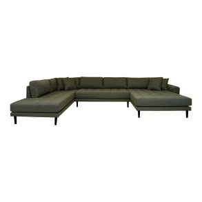 HOUSE NORDIC Lido U-Sofa, m. ben ende hjrevendt og 4 puder - olivengrn polyester og sort tr