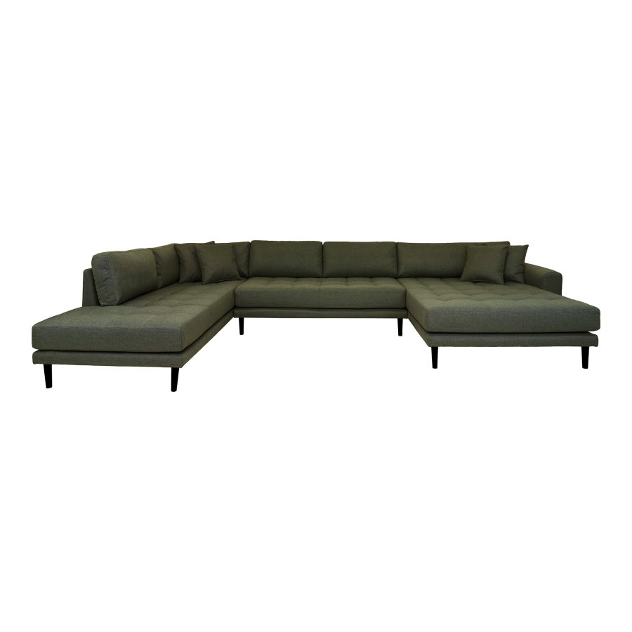 HOUSE NORDIC Lido U-Sofa, m. ben ende hjrevendt og 4 puder - olivengrn polyester og sort tr