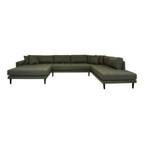 HOUSE NORDIC Lido U-Sofa, m. ben ende venstrevendt og 4 puder - olivengrn polyester og sort tr
