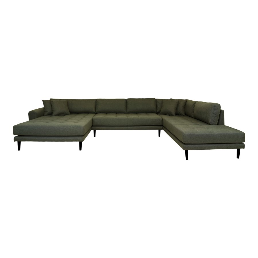 HOUSE NORDIC Lido U-Sofa, m. ben ende venstrevendt og 4 puder - olivengrn polyester og sort tr