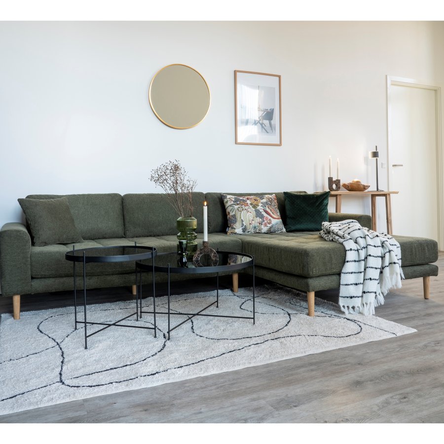 HOUSE NORDIC Lido loungesofa, hjre chaiselong, m. 4 puder - olivengrn polyester og egetr