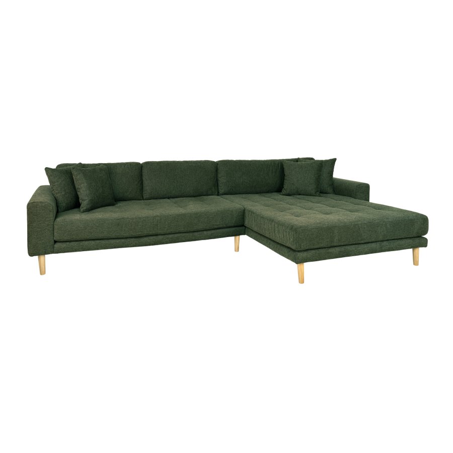 HOUSE NORDIC Lido loungesofa, hjre chaiselong, m. 4 puder - olivengrn polyester og egetr