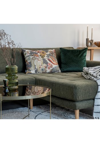 HOUSE NORDIC Lido loungesofa, hjre chaiselong, m. 4 puder - olivengrn polyester og egetr