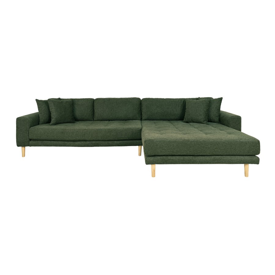 HOUSE NORDIC Lido loungesofa, hjre chaiselong, m. 4 puder - olivengrn polyester og egetr