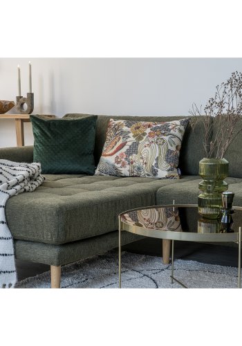 HOUSE NORDIC Lido loungesofa, m. venstre chaiselong og 4 puder - olivengrn polyester og egetr