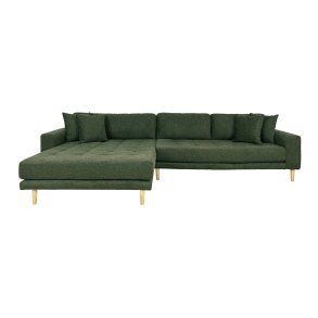 HOUSE NORDIC Lido loungesofa, m. venstre chaiselong og 4 puder - olivengrn polyester og egetr