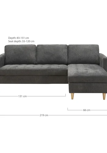 Firenze sofa, mrkegr med ben i naturtr,