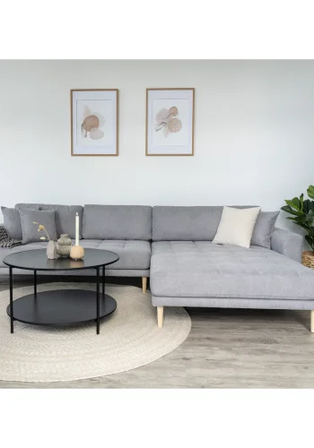 HOUSE NORDIC Lido loungesofa, hjre chaiselong, m. 4 puder - lysegr polyester og natur bg