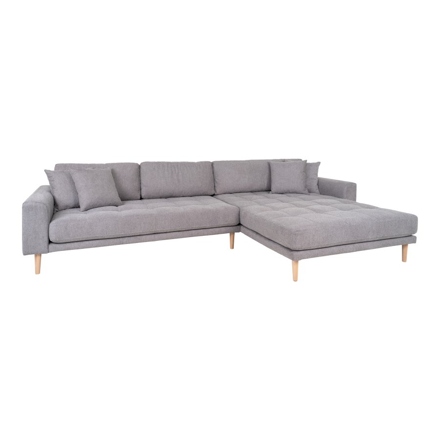 HOUSE NORDIC Lido loungesofa, hjre chaiselong, m. 4 puder - lysegr polyester og natur bg