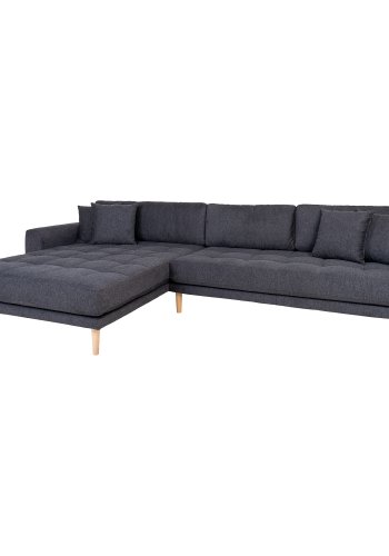HOUSE NORDIC Lido loungesofa, venstre chaiselong, m. 4 puder - mrkegr polyester og natur bg