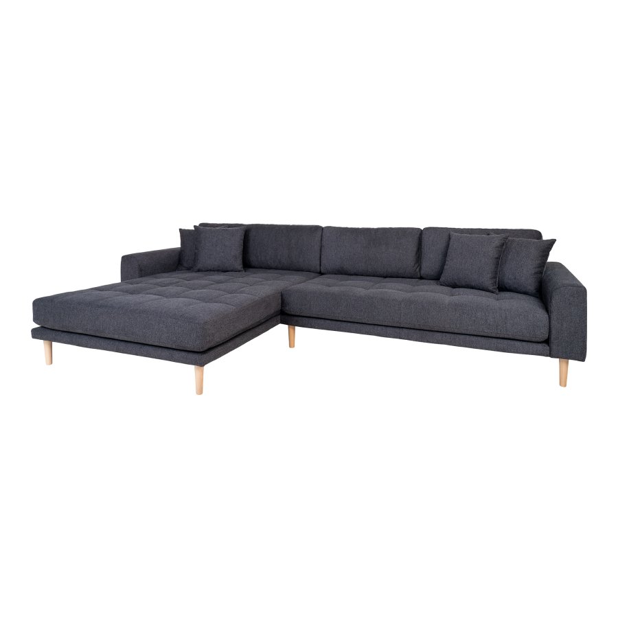 HOUSE NORDIC Lido loungesofa, venstre chaiselong, m. 4 puder - mrkegr polyester og natur bg