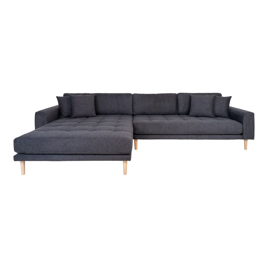 HOUSE NORDIC Lido loungesofa, venstre chaiselong, m. 4 puder - mrkegr polyester og natur bg