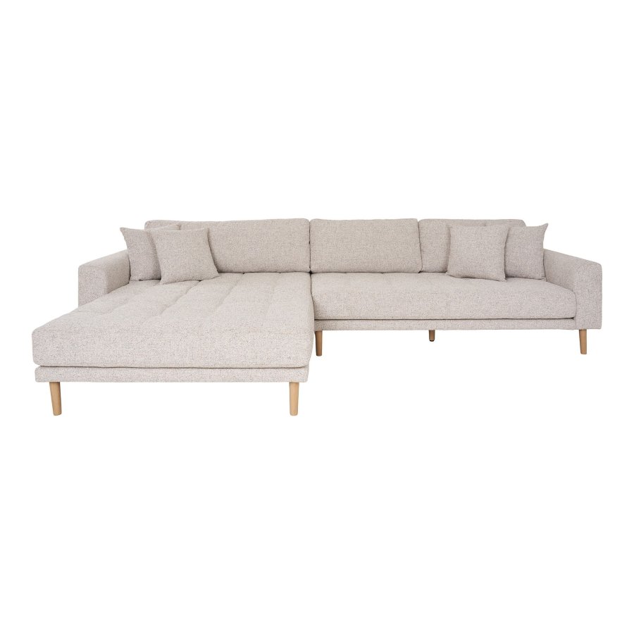 HOUSE NORDIC  Lido Lounge Sofa - Lounge Sofa, venstrevendt i beige meleret med fire puder og natur trben, HN1015