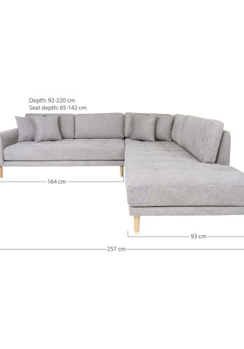 HOUSE NORDIC  Lido Hjrnesofa ben Ende - Hjrnesofa ben Ende, hjrevendt i lysegr med fire puder og natur trben, HN1040