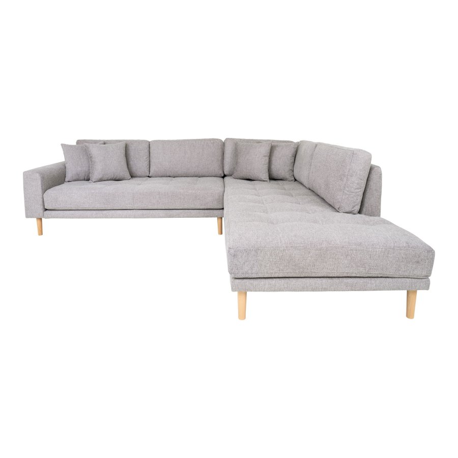 HOUSE NORDIC  Lido Hjrnesofa ben Ende - Hjrnesofa ben Ende, hjrevendt i lysegr med fire puder og natur trben, HN1040