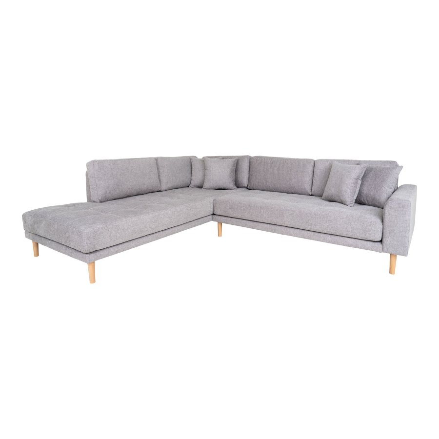 HOUSE NORDIC  Lido Hjrnesofa ben Ende - Hjrnesofa ben Ende,venstrevendt i lysegr med fire puder og natur trben, HN1040