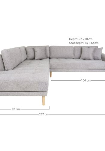 HOUSE NORDIC  Lido Hjrnesofa ben Ende - Hjrnesofa ben Ende,venstrevendt i lysegr med fire puder og natur trben, HN1040
