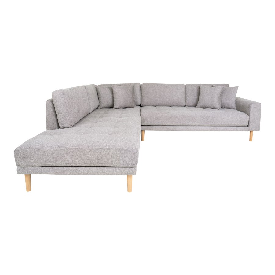 HOUSE NORDIC  Lido Hjrnesofa ben Ende - Hjrnesofa ben Ende,venstrevendt i lysegr med fire puder og natur trben, HN1040