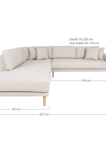 HOUSE NORDIC  Lido Hjrnesofa ben Ende - Hjrnesofa ben Ende, venstrevendt i sand med fire puder og natur trben, HN1050