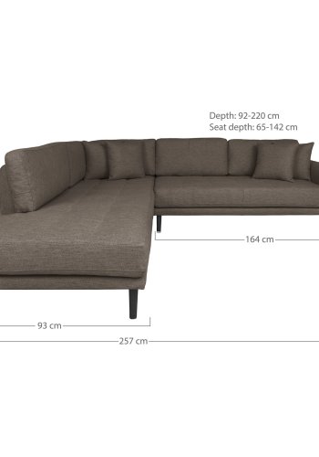 HOUSE NORDIC  Hjrnesofa ben Ende - Hjrnesofa ben Ende, venstrevendt i brun med fire puder og sorte trben, HN1055