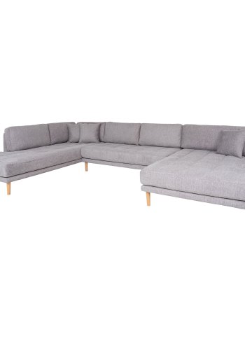 HOUSE NORDIC  Lido U-Sofa ben Ende - U-Sofa ben Ende, hjrevendt i lysegr med fire puder og natur trben, HN1040