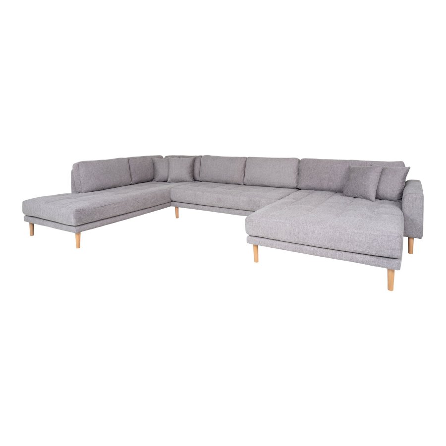 HOUSE NORDIC  Lido U-Sofa ben Ende - U-Sofa ben Ende, hjrevendt i lysegr med fire puder og natur trben, HN1040
