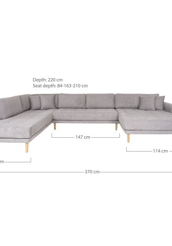 HOUSE NORDIC  Lido U-Sofa ben Ende - U-Sofa ben Ende, hjrevendt i lysegr med fire puder og natur trben, HN1040