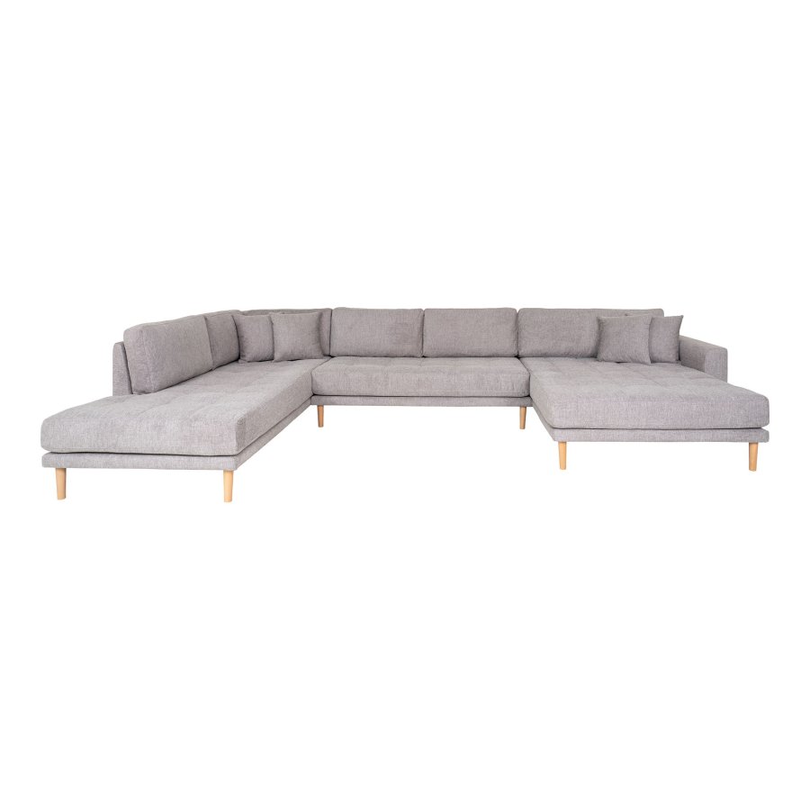 HOUSE NORDIC  Lido U-Sofa ben Ende - U-Sofa ben Ende, hjrevendt i lysegr med fire puder og natur trben, HN1040