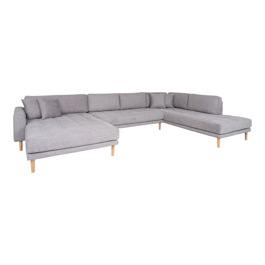 HOUSE NORDIC  Lido U-Sofa ben Ende - U-Sofa ben Ende, venstrevendt i lysegr med fire puder og natur trben, HN1040