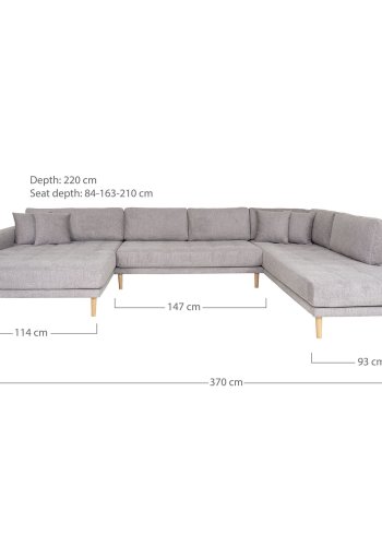HOUSE NORDIC  Lido U-Sofa ben Ende - U-Sofa ben Ende, venstrevendt i lysegr med fire puder og natur trben, HN1040