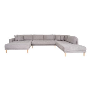 HOUSE NORDIC  Lido U-Sofa ben Ende - U-Sofa ben Ende, venstrevendt i lysegr med fire puder og natur trben, HN1040