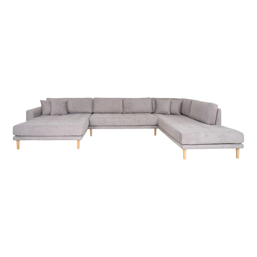 HOUSE NORDIC  Lido U-Sofa ben Ende - U-Sofa ben Ende, venstrevendt i lysegr med fire puder og natur trben, HN1040