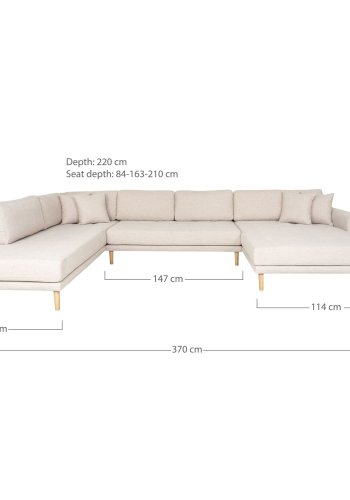 HOUSE NORDIC  Lido U-Sofa ben Ende - U-Sofa ben Ende, hjrevendt i sand med fire puder og natur trben, HN1050