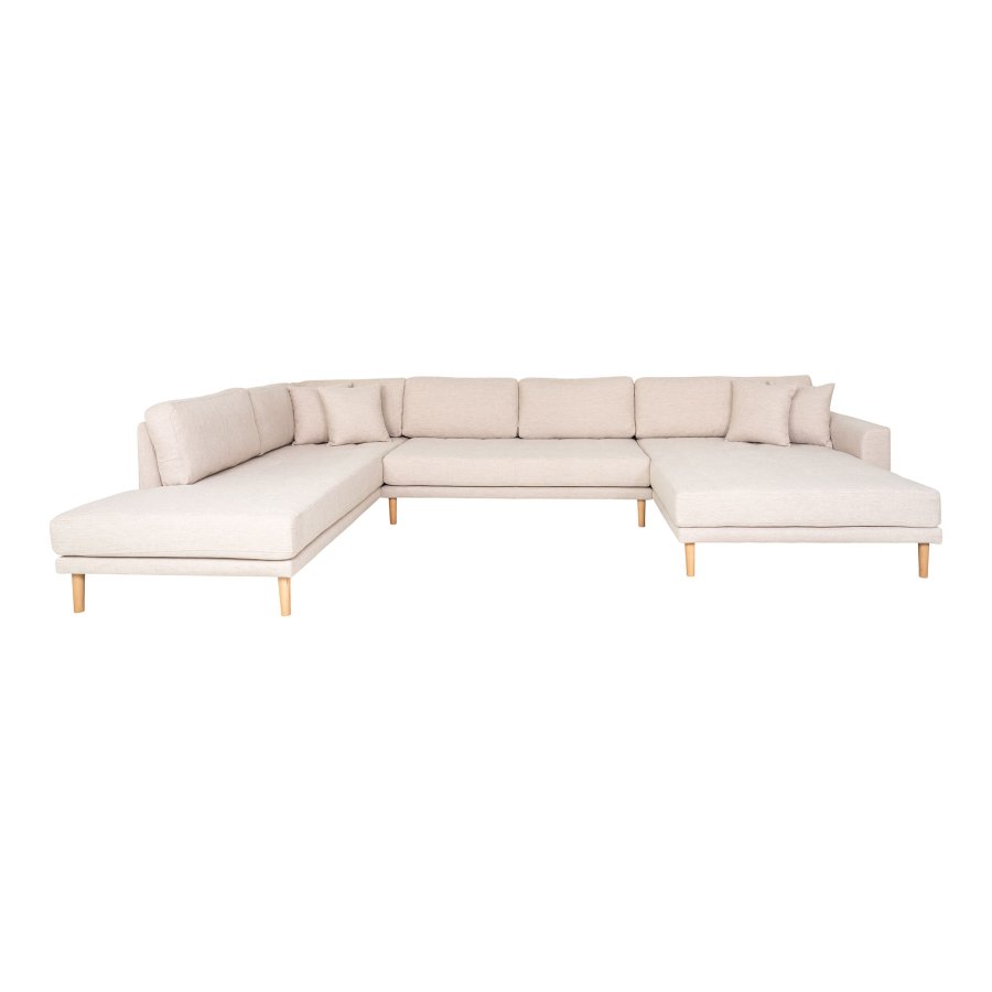 HOUSE NORDIC  Lido U-Sofa ben Ende - U-Sofa ben Ende, hjrevendt i sand med fire puder og natur trben, HN1050