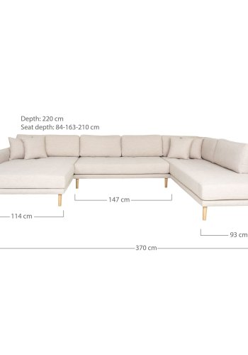 HOUSE NORDIC  Lido U-Sofa Open End - U-Sofa ben Ende, venstrevendt i sand med fire puder og natur trben, HN1050