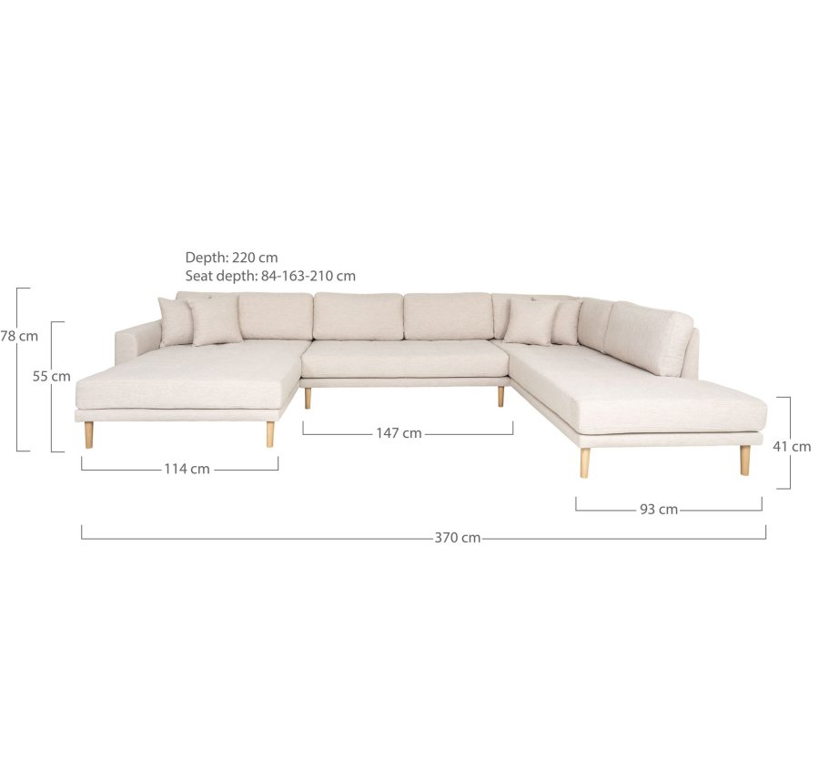 HOUSE NORDIC  Lido U-Sofa Open End - U-Sofa ben Ende, venstrevendt i sand med fire puder og natur trben, HN1050