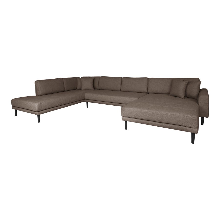 HOUSE NORDIC  Lido U-Sofa ben Ende - U-Sofa ben Ende, hjrevendt i brun med fire puder og sorte trben, HN1055