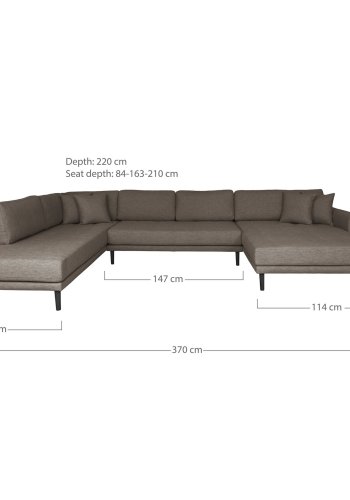 HOUSE NORDIC  Lido U-Sofa ben Ende - U-Sofa ben Ende, hjrevendt i brun med fire puder og sorte trben, HN1055