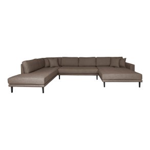 HOUSE NORDIC  Lido U-Sofa ben Ende - U-Sofa ben Ende, hjrevendt i brun med fire puder og sorte trben, HN1055