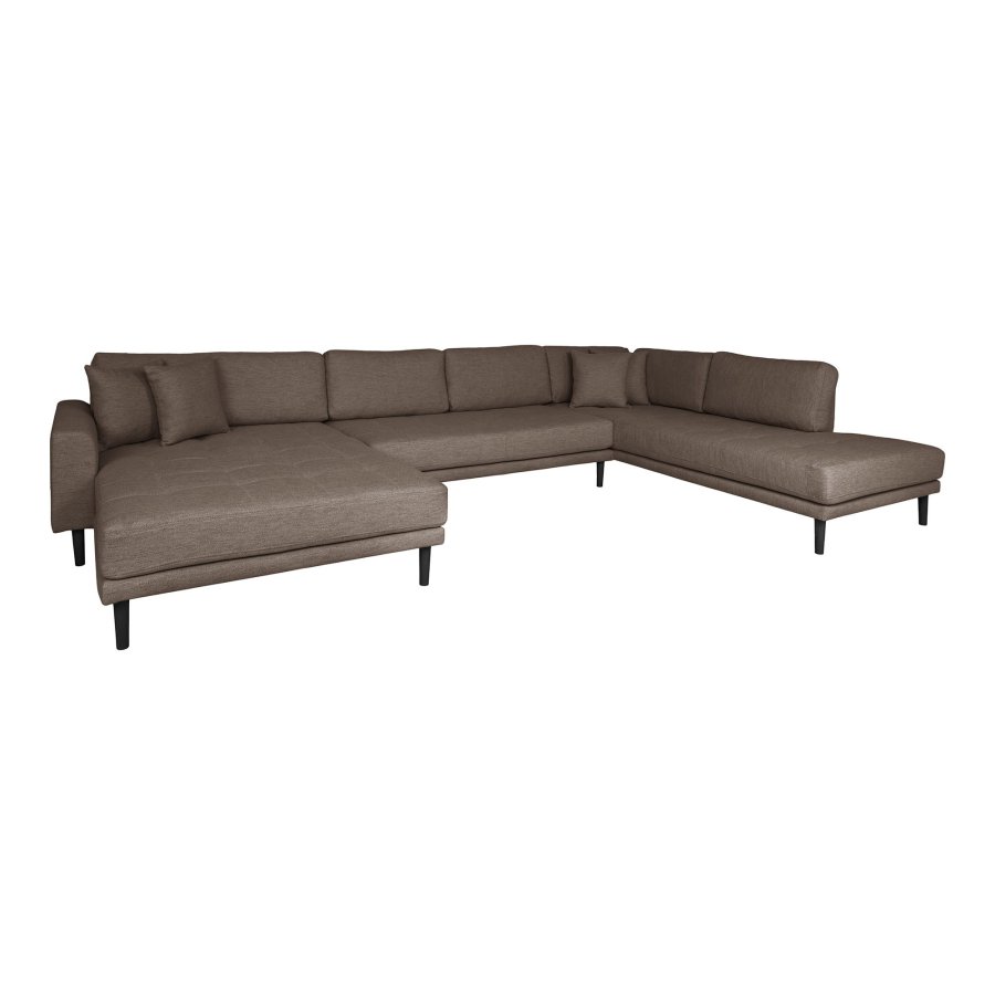 HOUSE NORDIC  Lido U-Sofa ben Ende - U-Sofa ben Ende, venstrevendt i brun med fire puder og sorte trben, HN1055