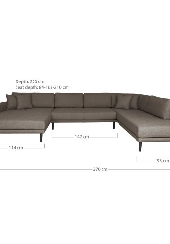 HOUSE NORDIC  Lido U-Sofa ben Ende - U-Sofa ben Ende, venstrevendt i brun med fire puder og sorte trben, HN1055
