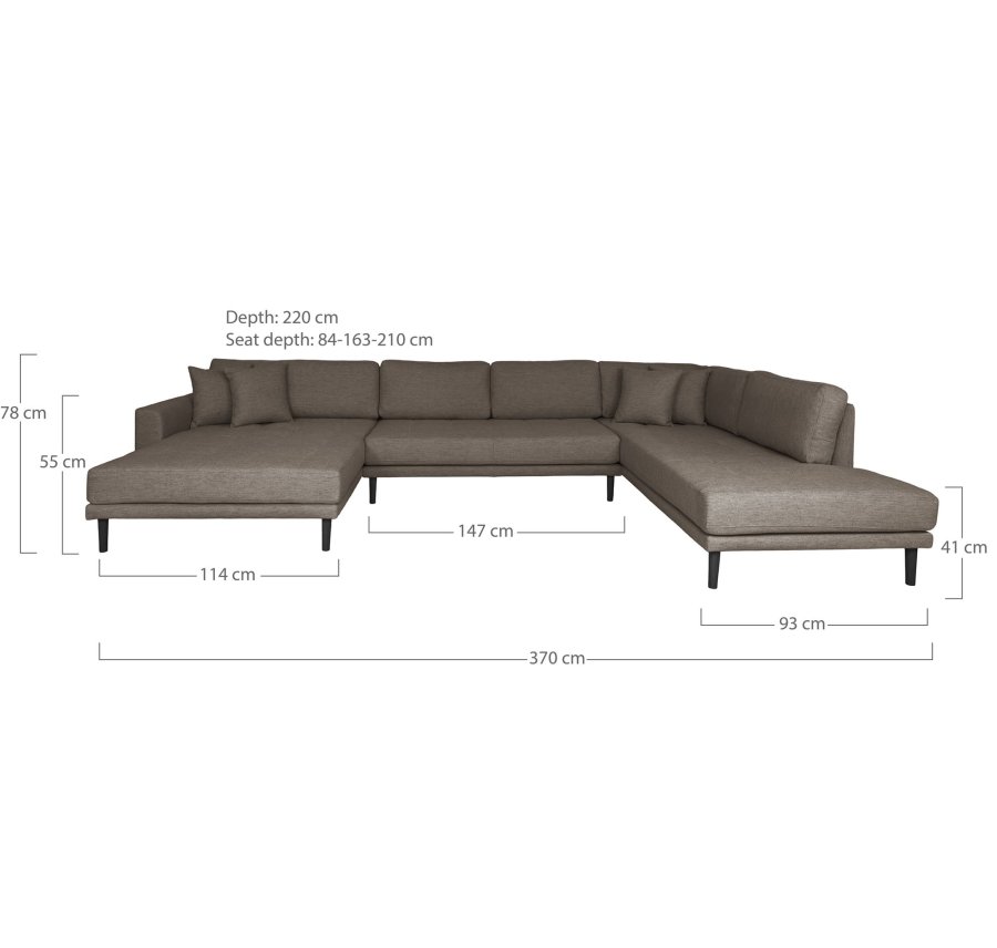 HOUSE NORDIC  Lido U-Sofa ben Ende - U-Sofa ben Ende, venstrevendt i brun med fire puder og sorte trben, HN1055