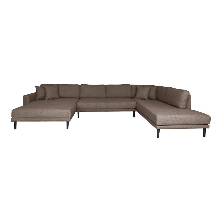 HOUSE NORDIC  Lido U-Sofa ben Ende - U-Sofa ben Ende, venstrevendt i brun med fire puder og sorte trben, HN1055