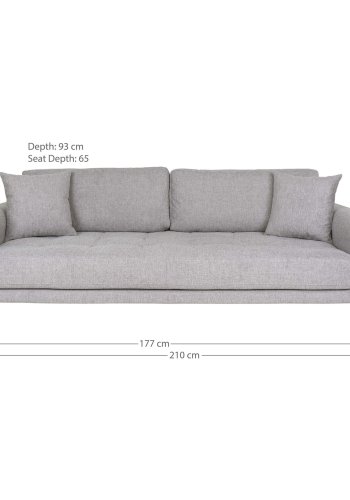 HOUSE NORDIC  Lido 3 Personers Sofa - 3 Personers Sofa, lysegr med to puder og natur trben, HN1040