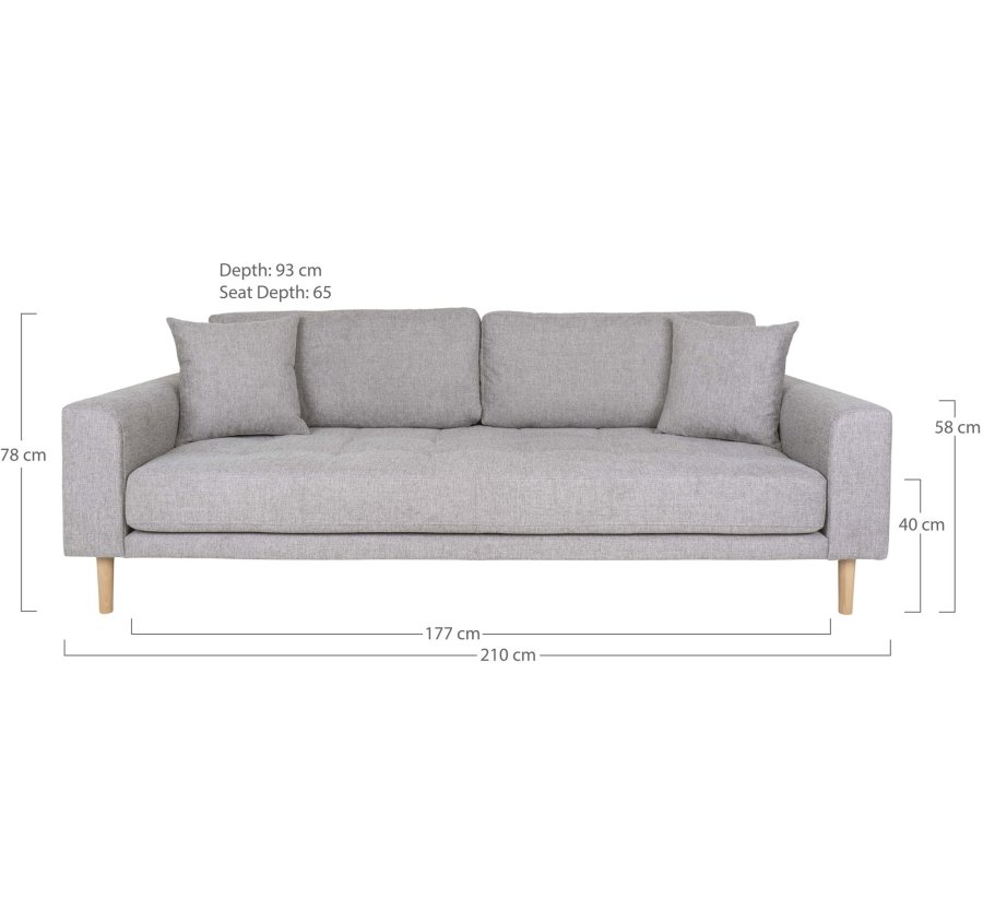 HOUSE NORDIC  Lido 3 Personers Sofa - 3 Personers Sofa, lysegr med to puder og natur trben, HN1040